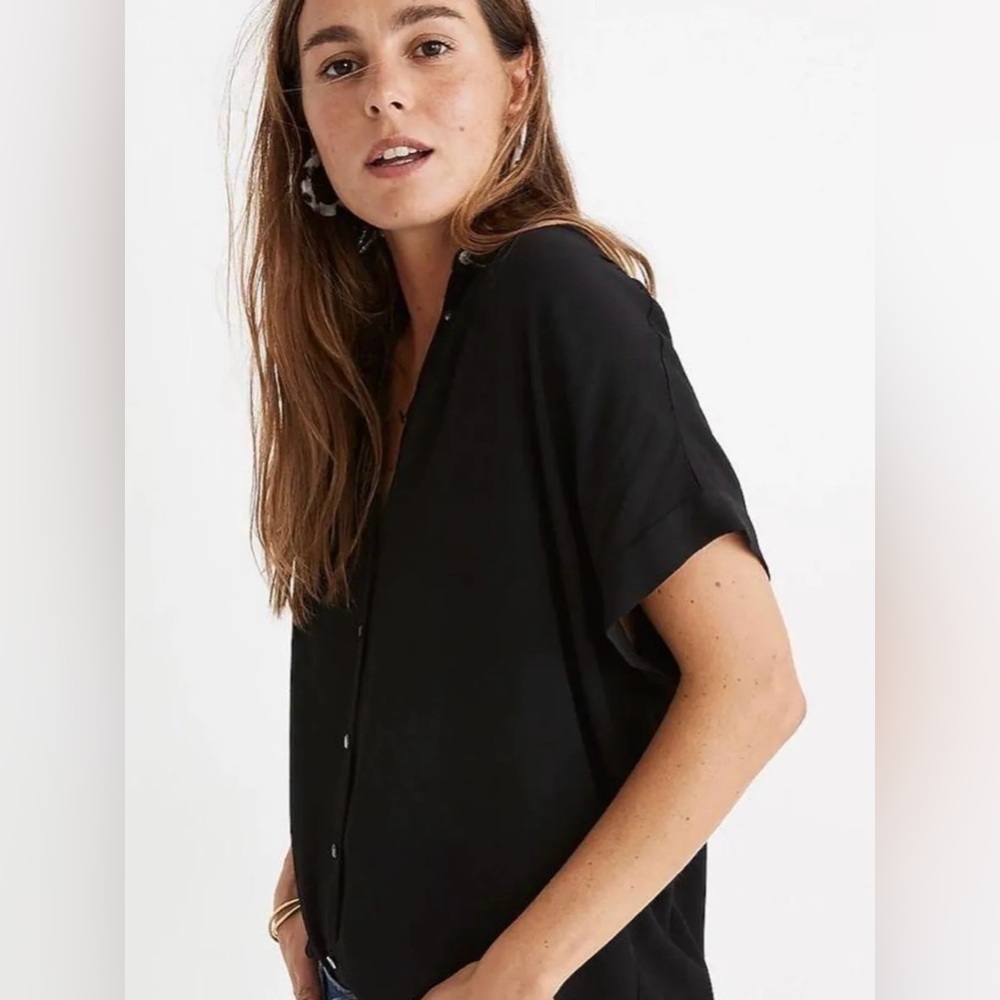 madewell central drapey shirt olive green blouse top - Picture 2 of 3